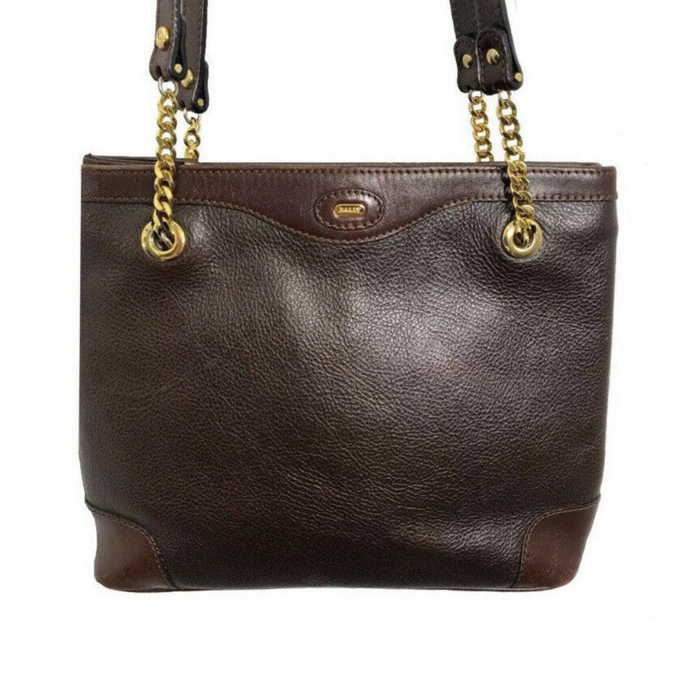 BALLY Purse Brown LEATHER Shoulder Bag Double Strap Handbag 2 pockets $1250+